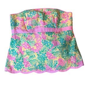 Vintage LILLY PULITZER Flamingo Strapless Top Size 14 "All Nighter" 100% Cotton